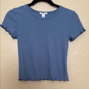 Blue Ruffle Trim Women's Top